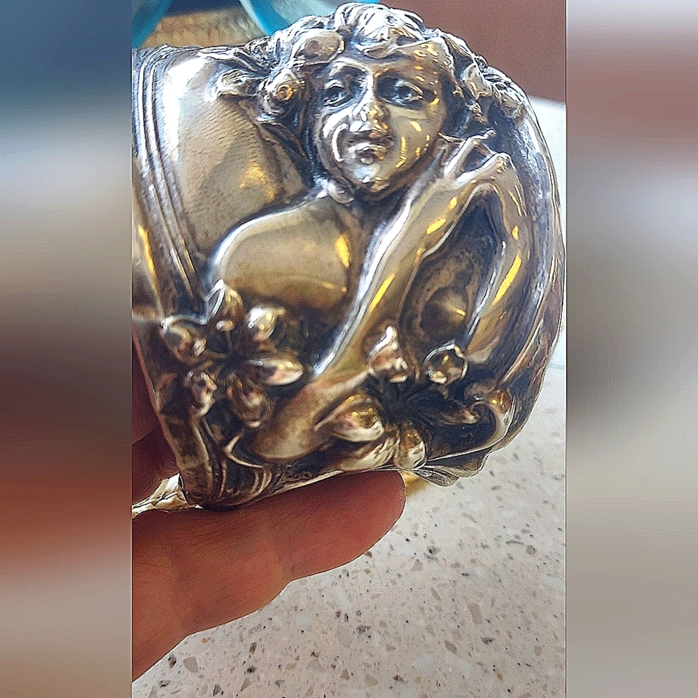 Art Nuovo Silver Cuff Bracelet with Face Motif - Picture 6 of 10